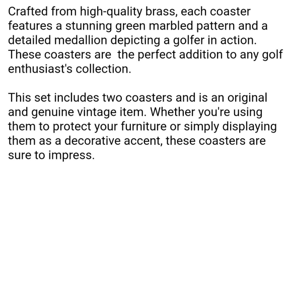 2 Vintage Golf Themed Coasters Heavy Brass & Glass - Picture 4 of 4